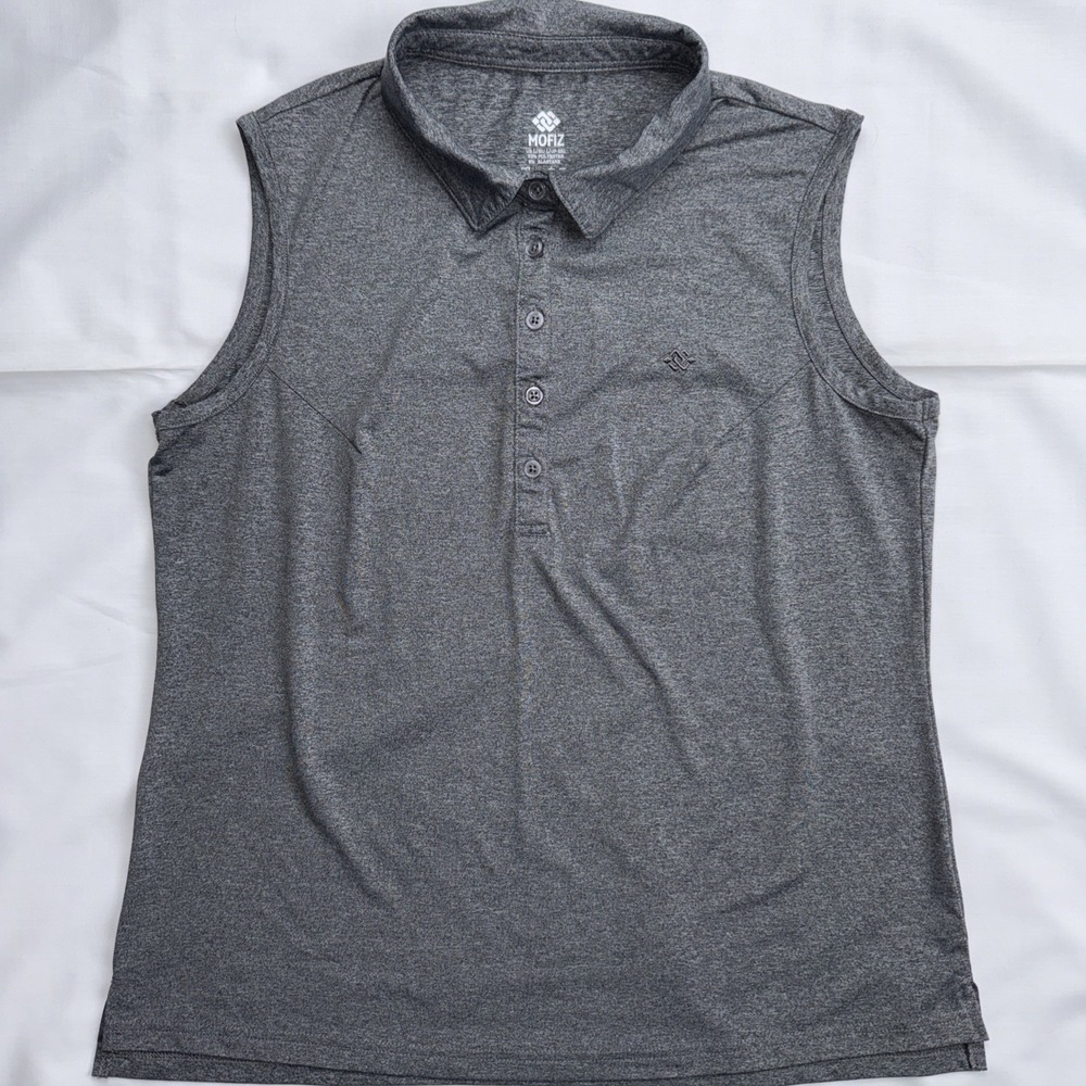 Mofiz Women Grey 1/4 Button Sleeveless Top‎ L